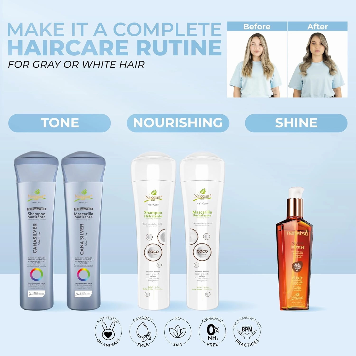 Naissant Icy Cool Blonde Hair Purple Toning Mask | Eliminates Brassiness | Neutralizes Yellow & Orange Tones | Paraben,Ammonia & Sulfate Free | Pro-Vitamin B5, Olive Oil & Honey (Cana Silver) 10.1FlOz