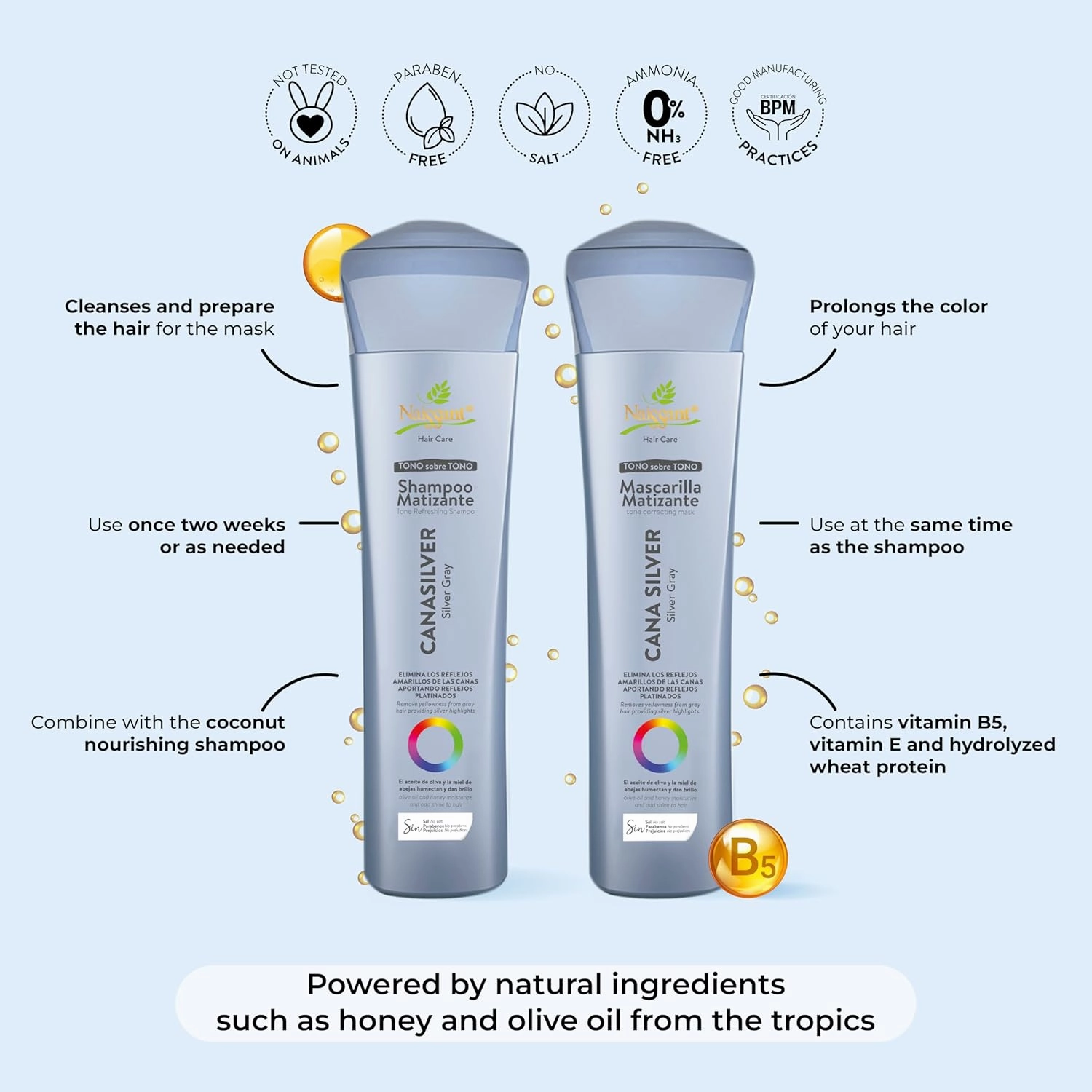 Naissant Icy Cool Blonde Hair Purple Toning Mask | Eliminates Brassiness | Neutralizes Yellow & Orange Tones | Paraben,Ammonia & Sulfate Free | Pro-Vitamin B5, Olive Oil & Honey (Cana Silver) 10.1FlOz