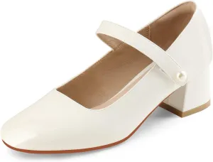 Naiyee Mary Jane Shoes Women Chunky Heel Ankle Strap Dress Shoes for Women Low Heels Close Rounded Toe Pumps