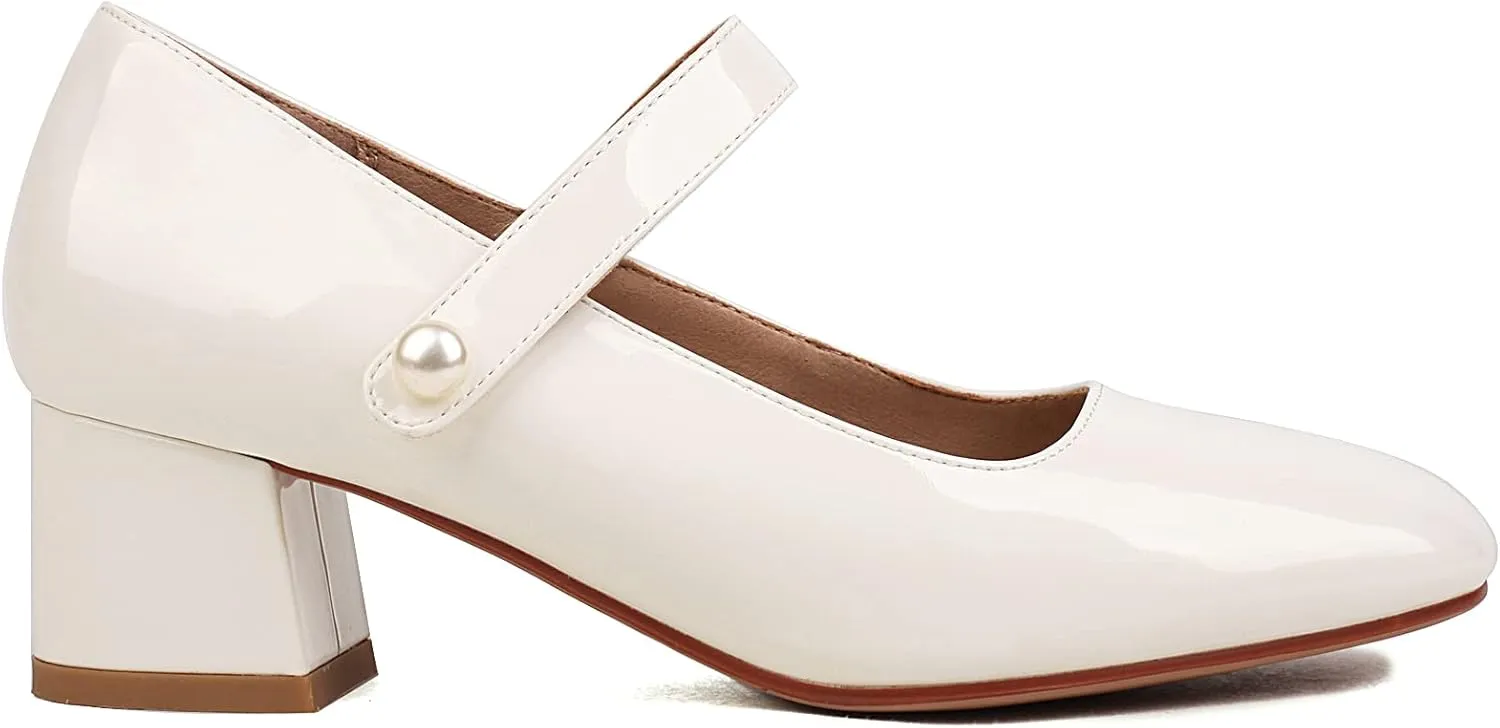 Naiyee Mary Jane Shoes Women Chunky Heel Ankle Strap Dress Shoes for Women Low Heels Close Rounded Toe Pumps