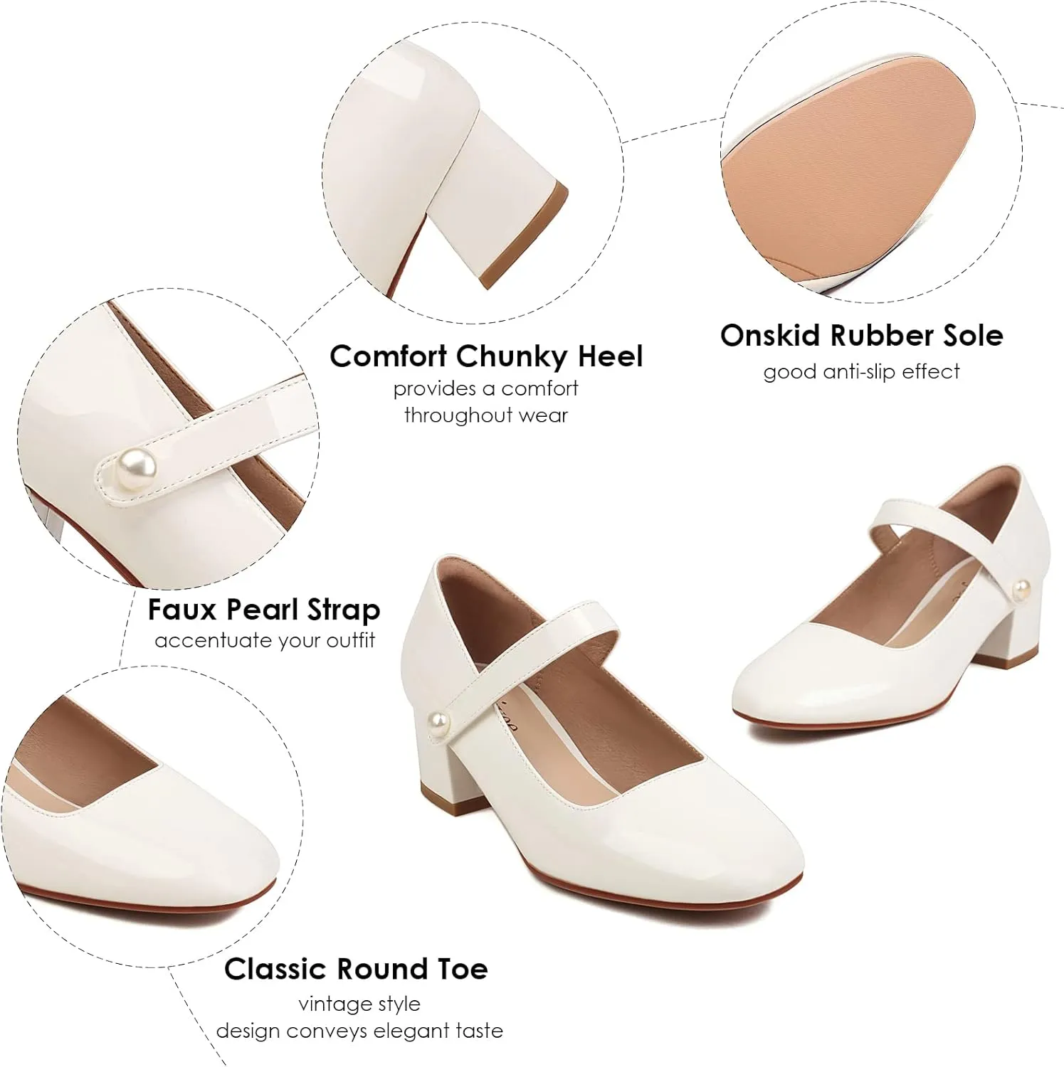 Naiyee Mary Jane Shoes Women Chunky Heel Ankle Strap Dress Shoes for Women Low Heels Close Rounded Toe Pumps