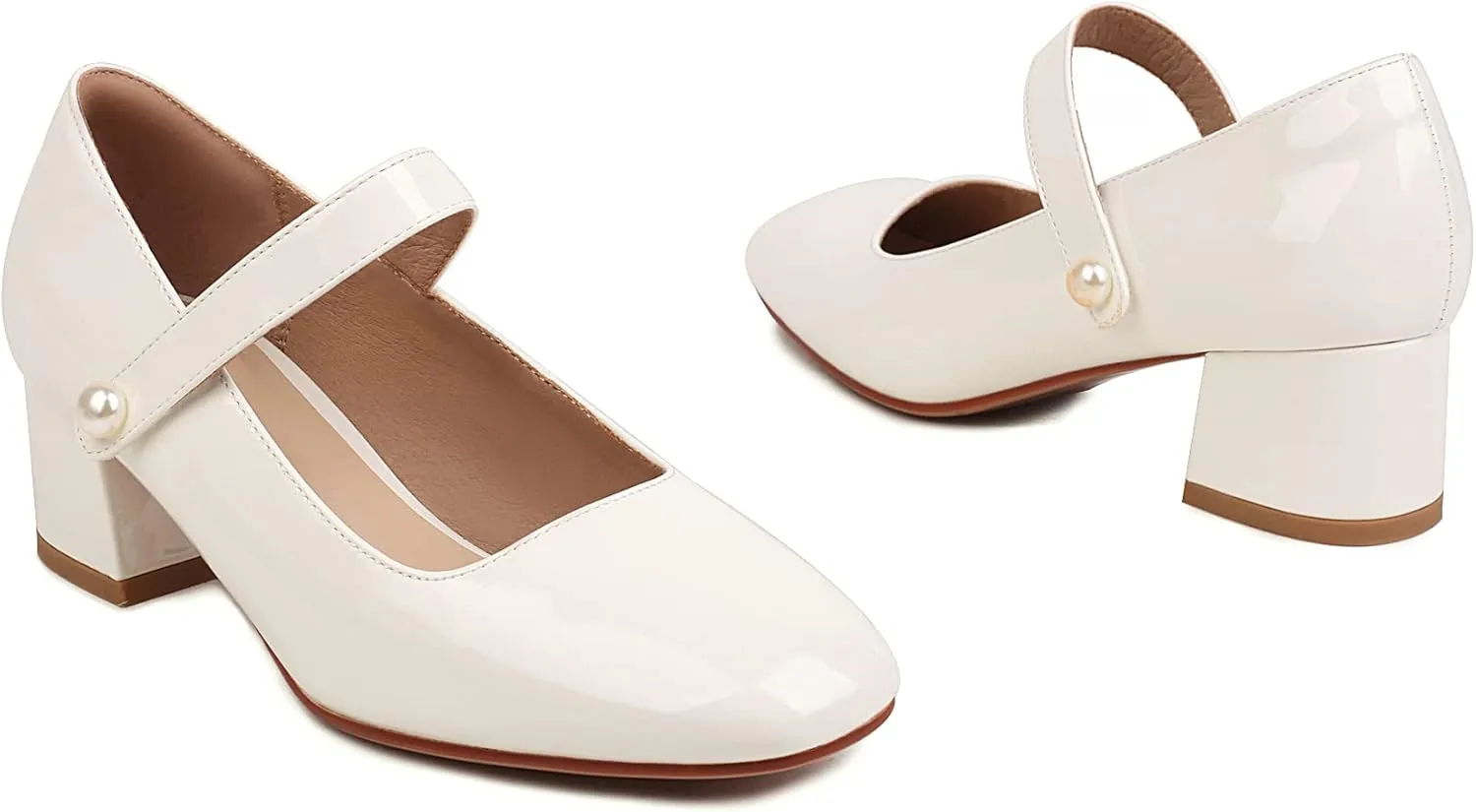 Naiyee Mary Jane Shoes Women Chunky Heel Ankle Strap Dress Shoes for Women Low Heels Close Rounded Toe Pumps