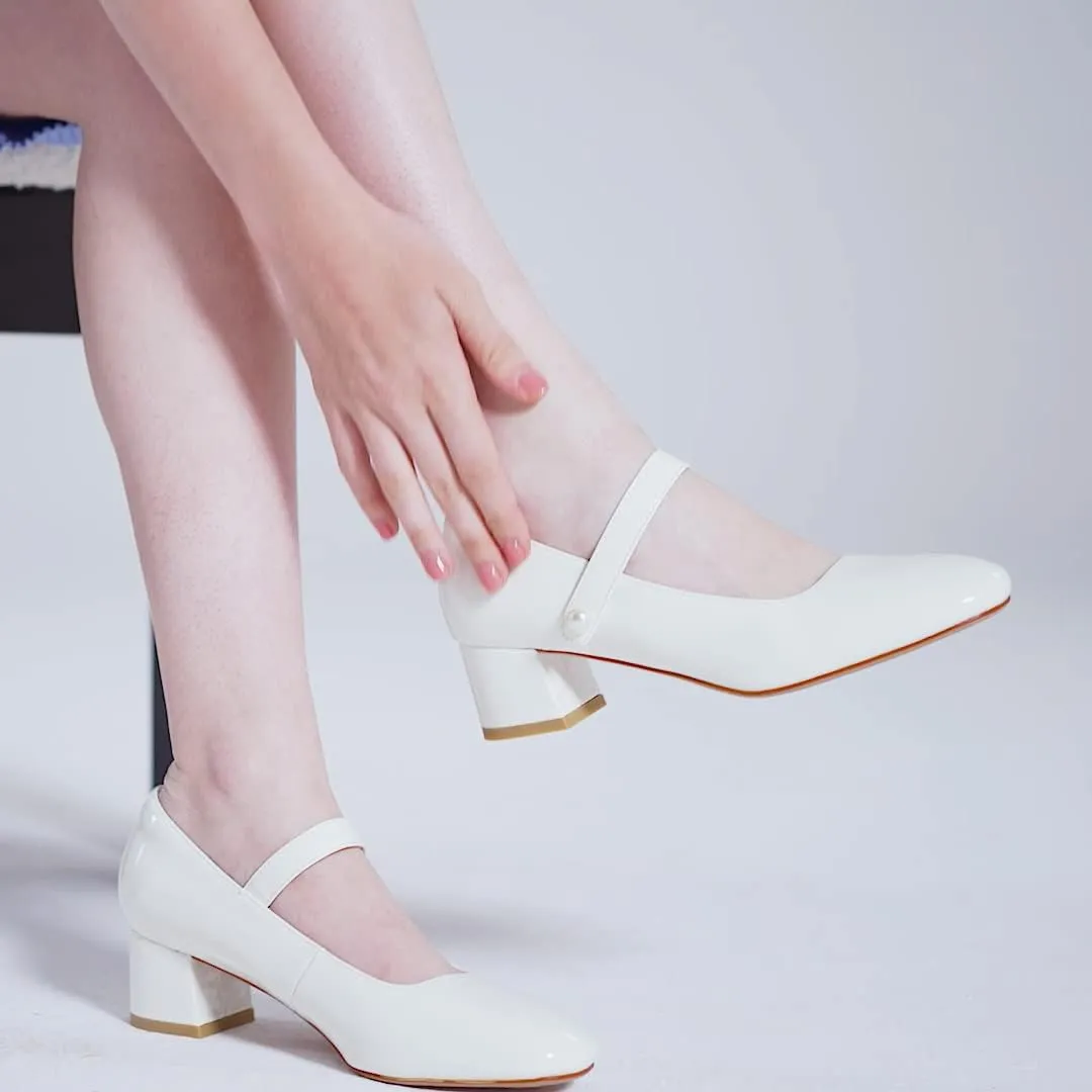 Naiyee Mary Jane Shoes Women Chunky Heel Ankle Strap Dress Shoes for Women Low Heels Close Rounded Toe Pumps
