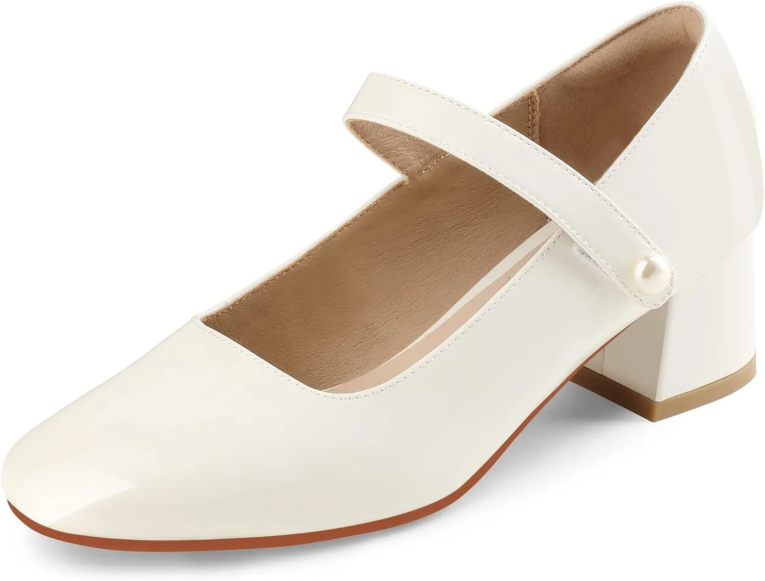 Naiyee Mary Jane Shoes Women Chunky Heel Ankle Strap Dress Shoes for Women Low Heels Close Rounded Toe Pumps