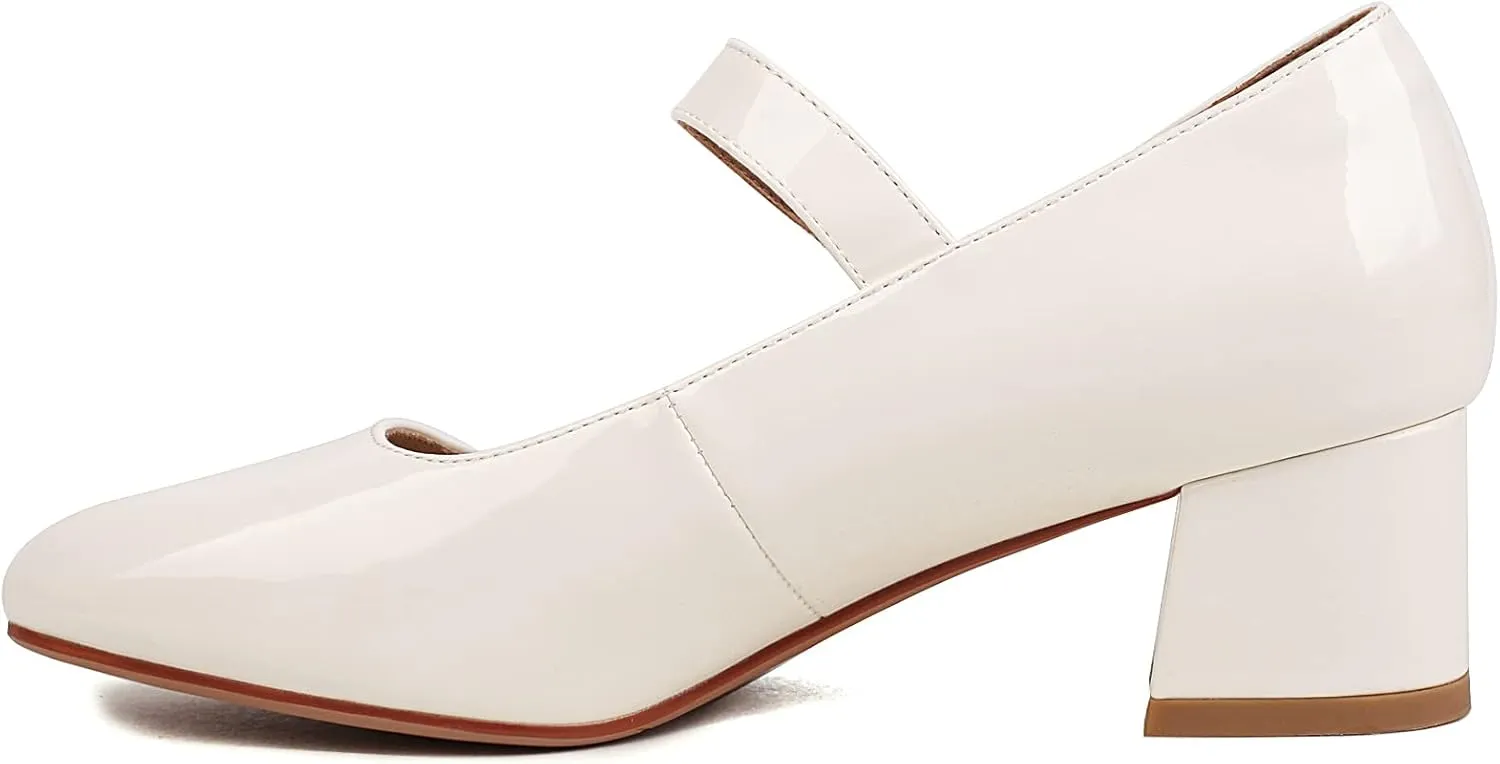 Naiyee Mary Jane Shoes Women Chunky Heel Ankle Strap Dress Shoes for Women Low Heels Close Rounded Toe Pumps