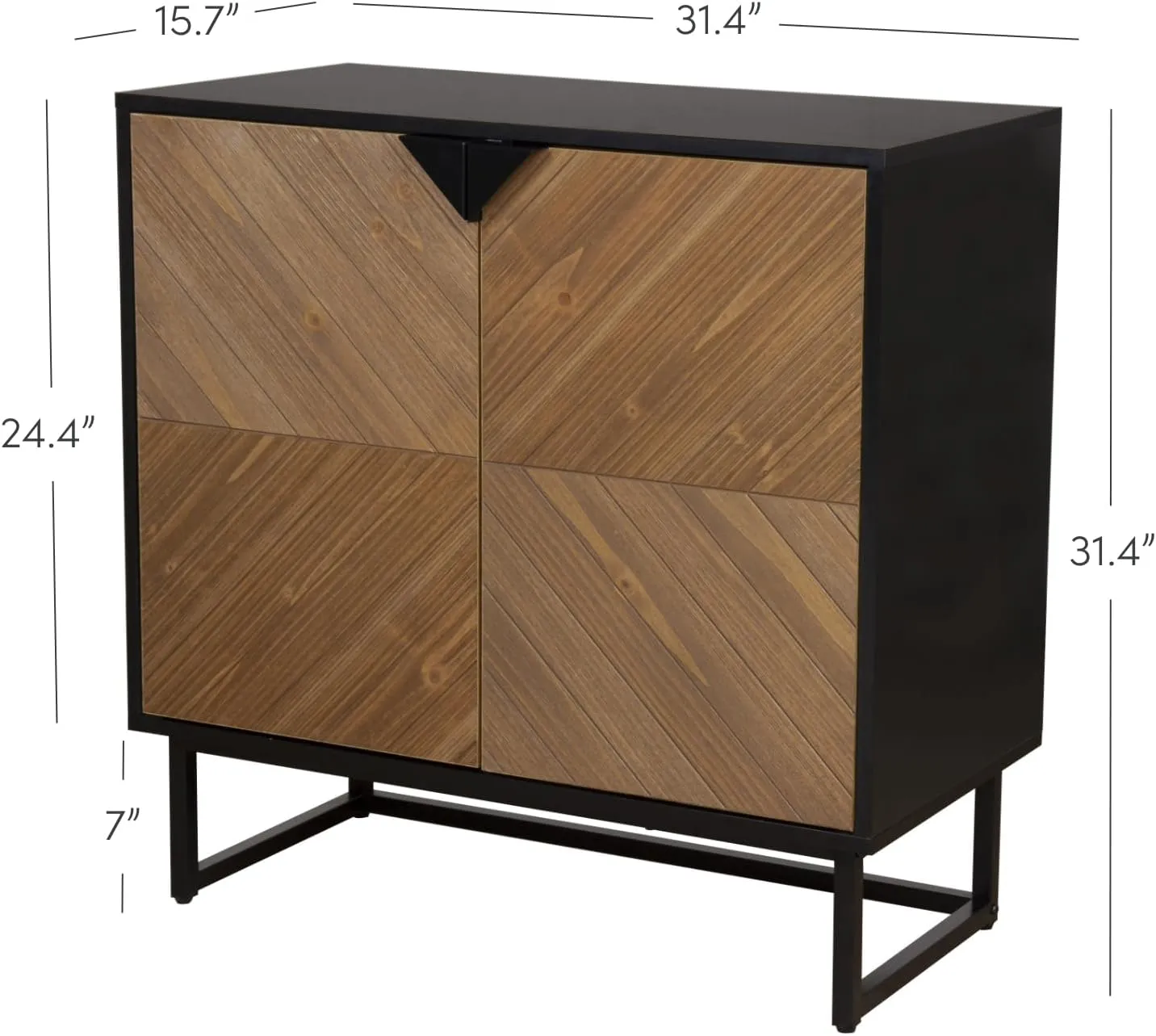 Nathan James Enloe Modern Sideboard Buffet Storage Accent Cabinet Black with Doors in a Rustic Pine Wood Finish and Matte Metal Base for Hallway, Entryway, Kitchen or Living Room, Walnut Brown/Black