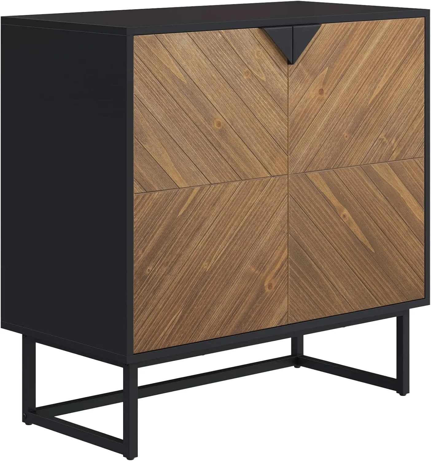 Nathan James Enloe Modern Sideboard Buffet Storage Accent Cabinet Black with Doors in a Rustic Pine Wood Finish and Matte Metal Base for Hallway, Entryway, Kitchen or Living Room, Walnut Brown/Black