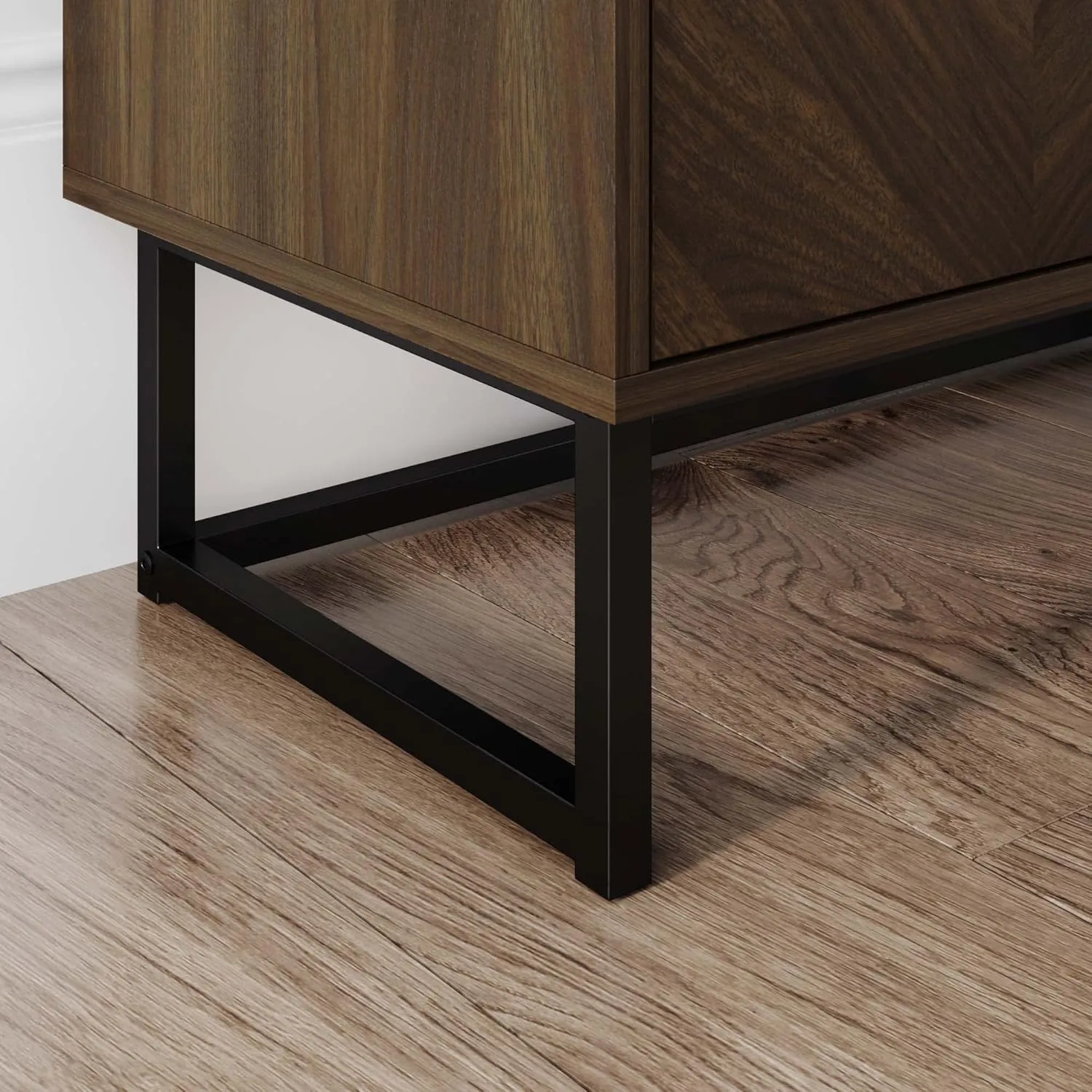 Nathan James Enloe Modern Sideboard Buffet Storage Accent Cabinet with Doors in a Rustic Walnut Finish and Black Matte Metal Base for Hallway, Entryway, Kitchen or Living Room, Walnut/Black