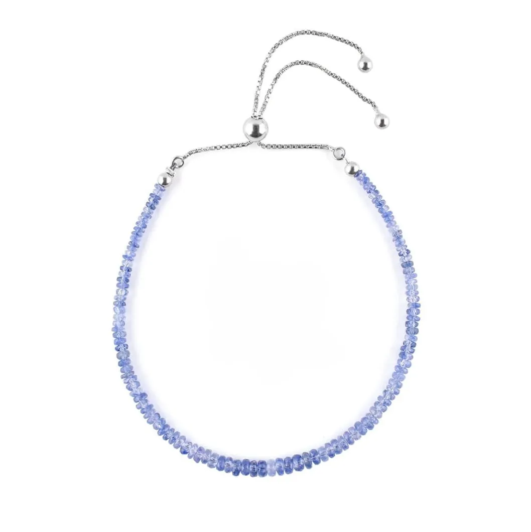 Natural Ceylon Blue Sapphire Gemstone Beaded Bolo Bracelets 925 Sterling Silver Rhodium Plated Statement Chakra Healing Birthstone Zodiac Adjustable Slider Chain Jewelry Gift for Women