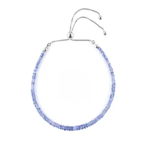 Natural Ceylon Blue Sapphire Gemstone Beaded Bolo Bracelets 925 Sterling Silver Rhodium Plated Statement Chakra Healing Birthstone Zodiac Adjustable Slider Chain Jewelry Gift for Women