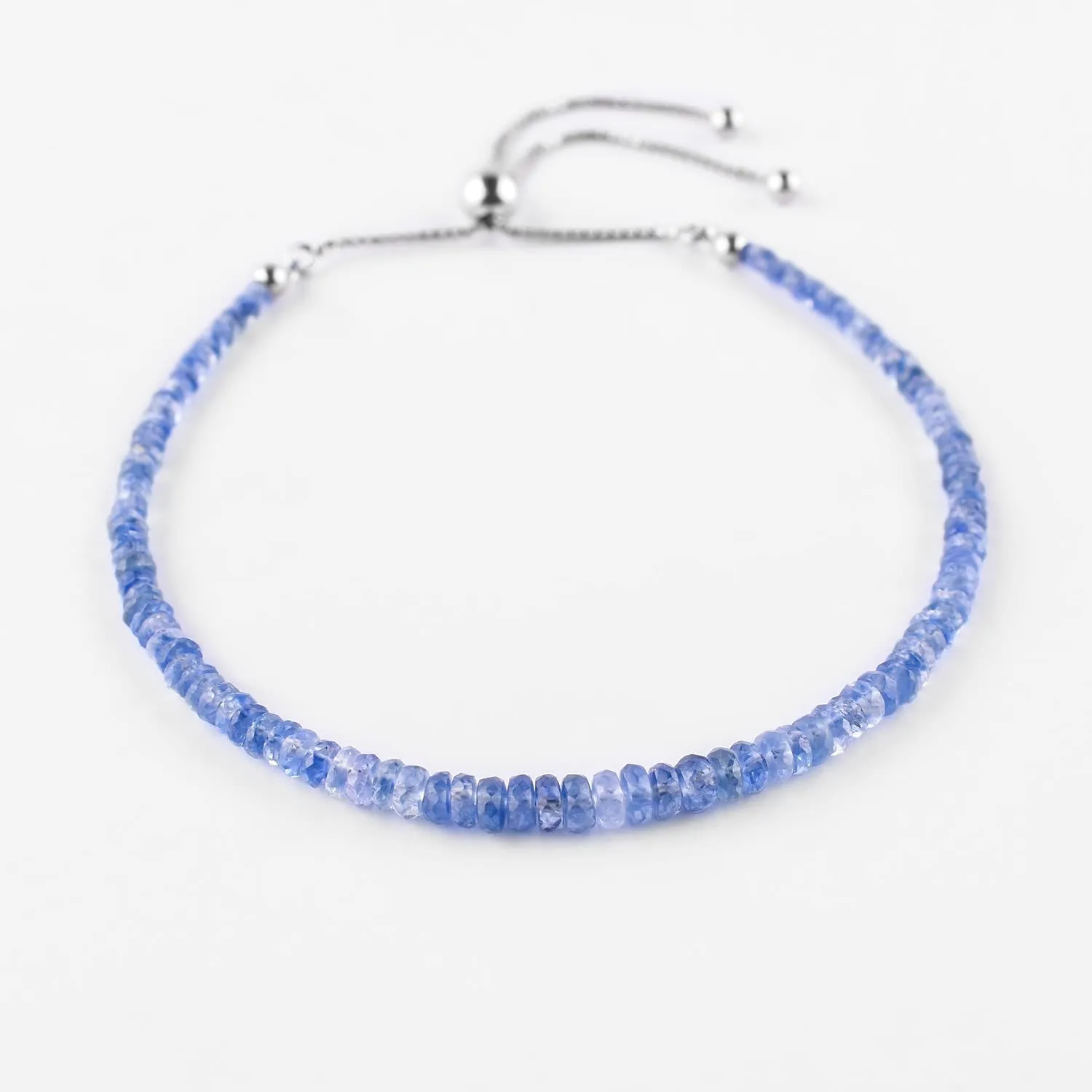 Natural Ceylon Blue Sapphire Gemstone Beaded Bolo Bracelets 925 Sterling Silver Rhodium Plated Statement Chakra Healing Birthstone Zodiac Adjustable Slider Chain Jewelry Gift for Women