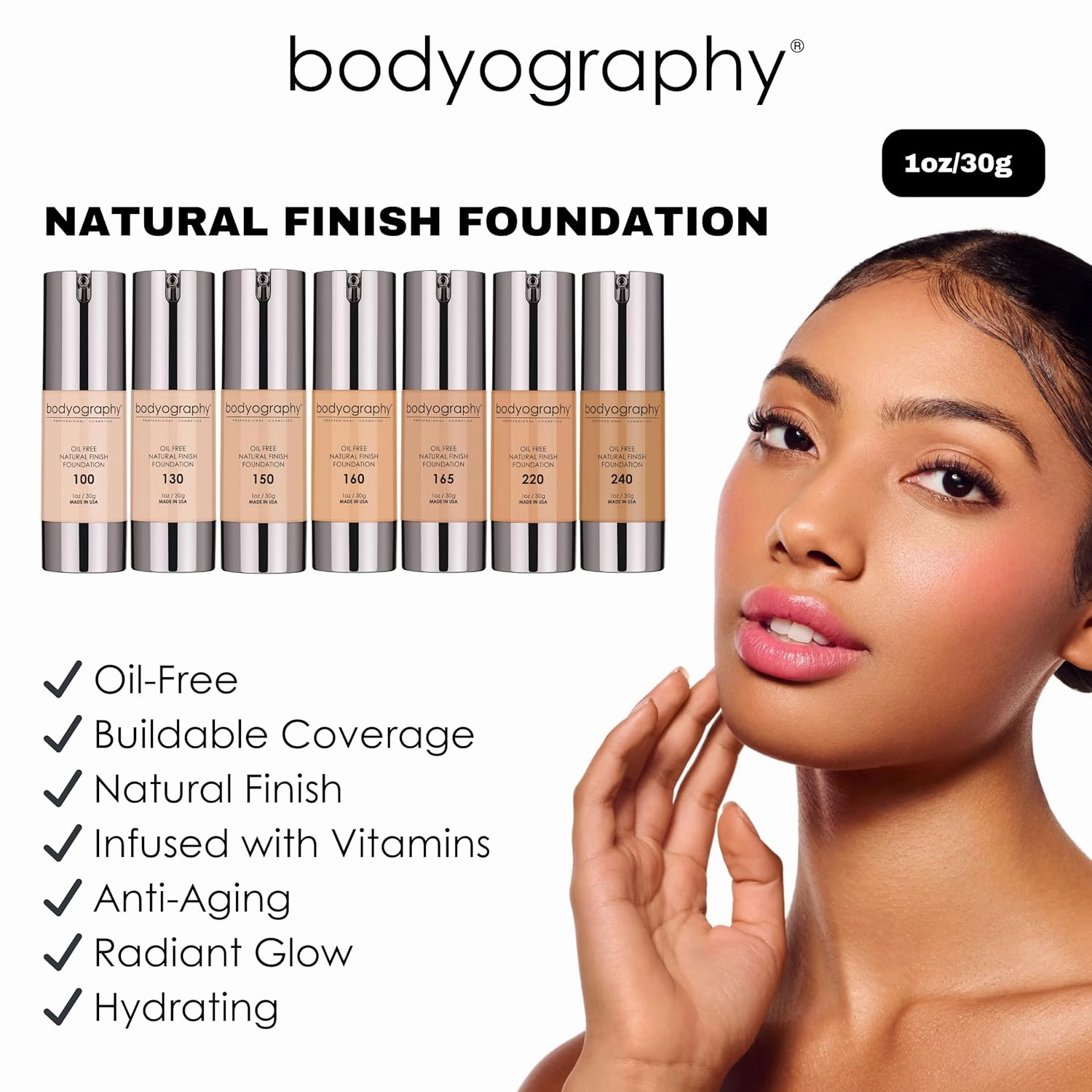 Natural Finish Foundation - 160 Medium Neutral by Bodyography for Women - 1 oz Foundation