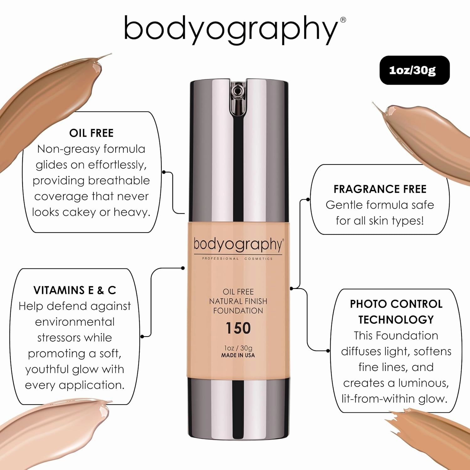 Natural Finish Foundation - 160 Medium Neutral by Bodyography for Women - 1 oz Foundation