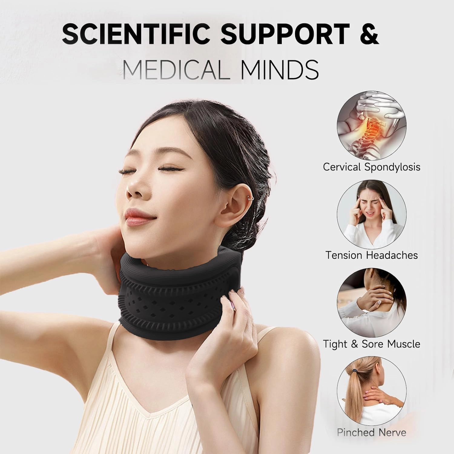 Neck Brace for Pain Relief and Support, Soft Adjustable Cervical Collar Neck Traction Device, Neck Protectors Wraps Keep Vertebrae Stable and Aligned, Women Men Cervical Spine Pressure Relief (Black)