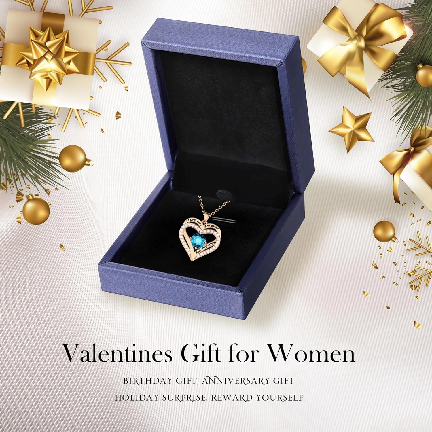 Necklaces for Women, Jewelry for Women with S925 Sterling Silver Rose Gold, Forever Love Heart Pendant Necklace Valentine's Day Birthday Mother's Day Gifts for Girlfriend Mom Sister Her