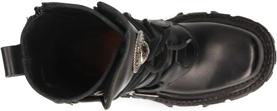 New Rock Boots TANK373-S1 Black Leather Women's Combat Platform Biker Goth Metal Shoes