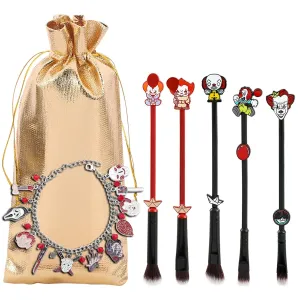 Nightmare Before Christmas Makeup Brushes - 5pcs Corpse Bride Anime Make Up Brush Set Silver Drawstring Bag Included (Brushes and Bracelet 2)