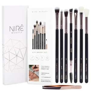 Niré Eye Brush Set - Award Winning Eye Makeup Brushes for Eyes and Brows Including Eye Shadow Brush Set, Eyebrow Brush and Tweezers Rose Gold