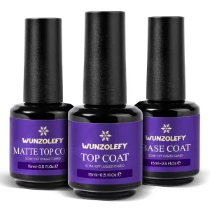 No Wipe Top Coat Set for Nail Polish 15ml 3PCS Set Crystal Clear Glow Matte Top Base Foundation Coat Combination for UV LED Curing Long Lasting Professional Salon Home Manicure