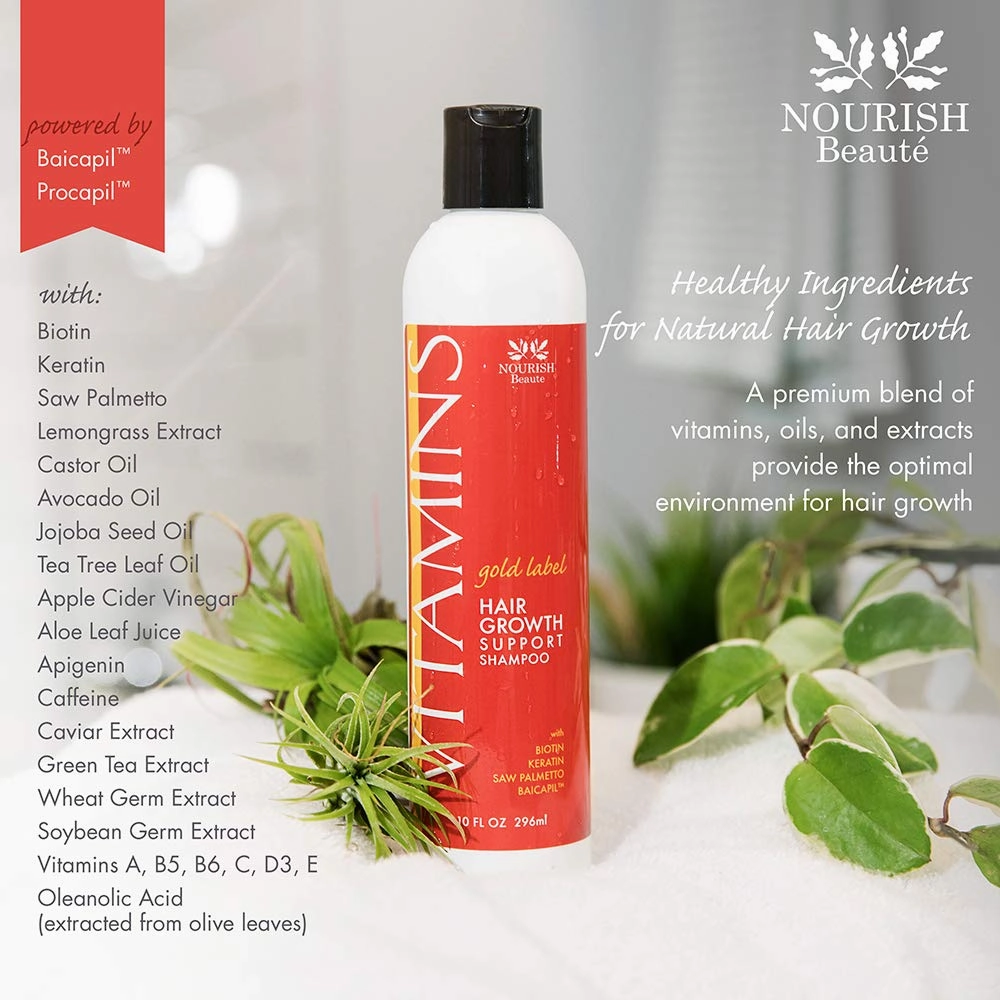 Nourish Beaute Vitamins Natural Shampoo for Hair Growth and Hair Loss for Hair Regrowth,Volume and Thickening with Biotin,DHT Blockers, No Sulfate, For Men and Women, Premium Gold Label, (Pack of 1)