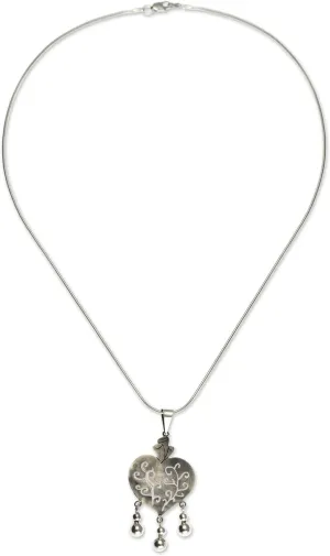 NOVICA Artisan Handmade Sterling Silver Heart Necklace Artisan Crafted Taxco Jewelry No Stone Pendant Mexico [17.75 in L 1 mm W Pendant(s) 1.9 in L x 0.8 in W] ' Depth of Heart'