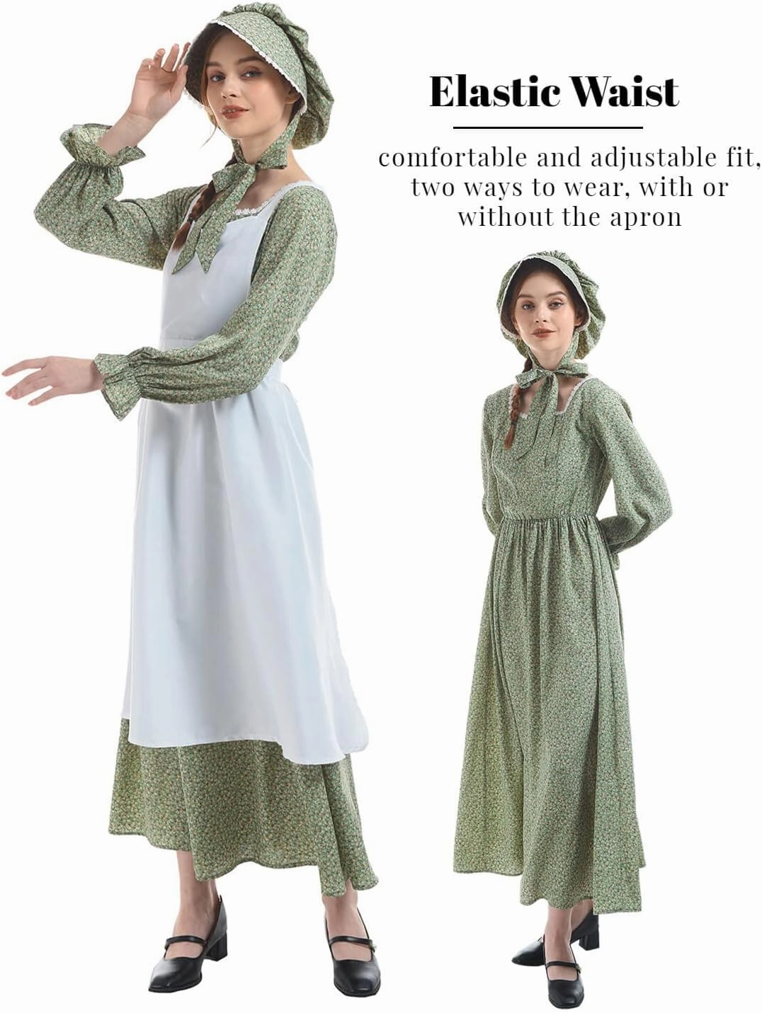 Nuoqi Women's Prairie Dress - American Colonial Pioneer Adult Historical 1800s Amish Dress