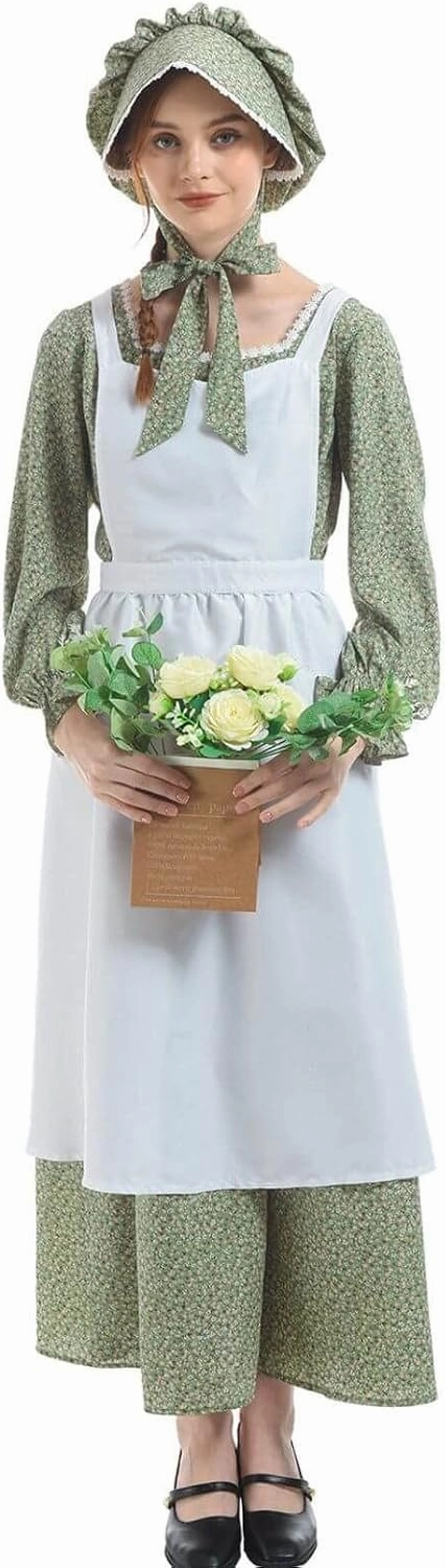 Nuoqi Women's Prairie Dress - American Colonial Pioneer Adult Historical 1800s Amish Dress