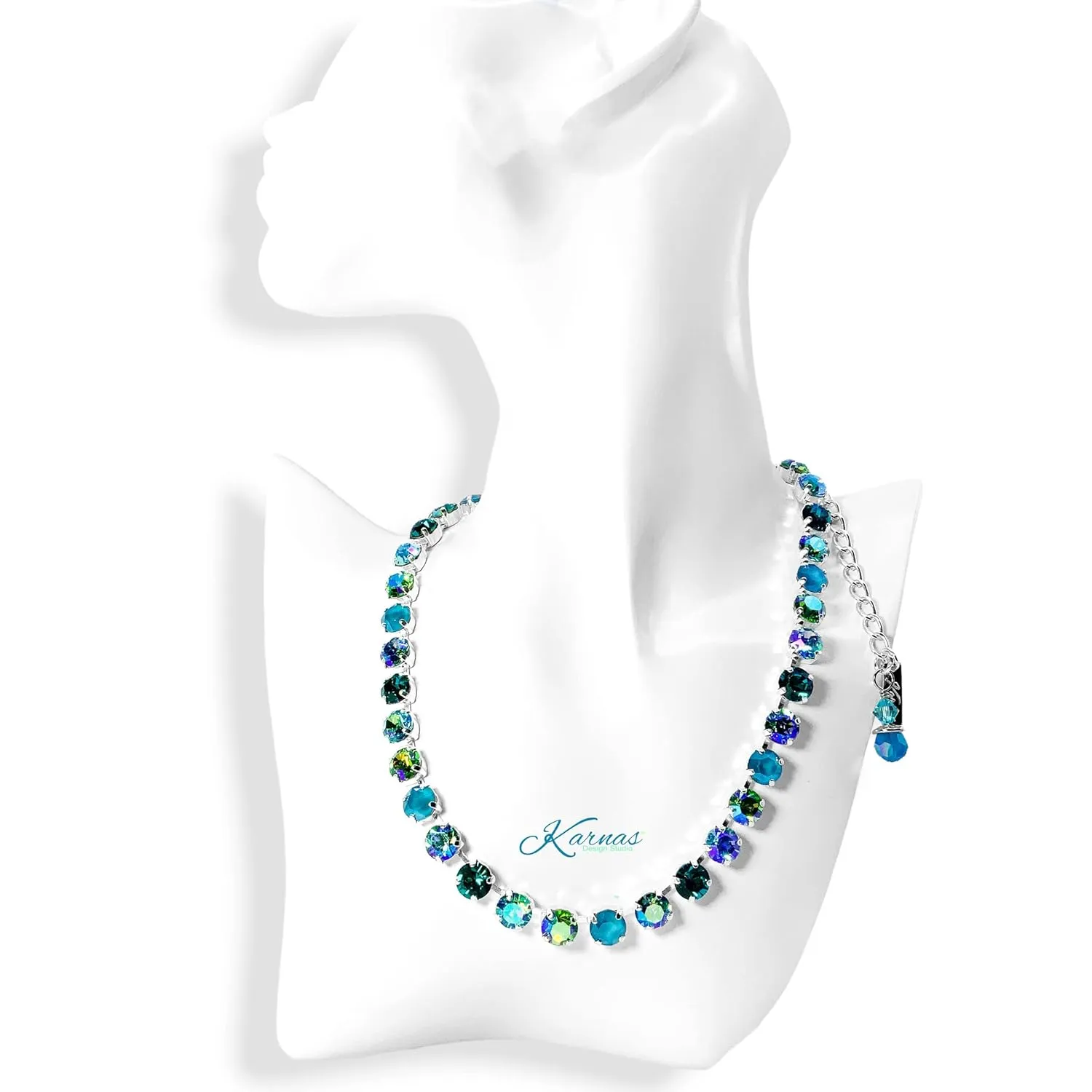 OCEAN TROPIC 8mm Necklace *Made With K.D.S. Premium Crystal *Pick your Finish *Karnas Design Studio™ (Bright Shiny Silver (shown))