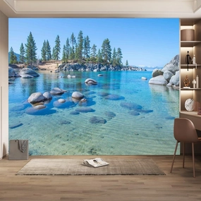 Ocean Scenery 3D Wall Stickers, Alpine Rocks Wall Murals,Background Wall Decoration for Living Room Bedroom Librarie TV Sofa Office Background Wall.144 W x100 H