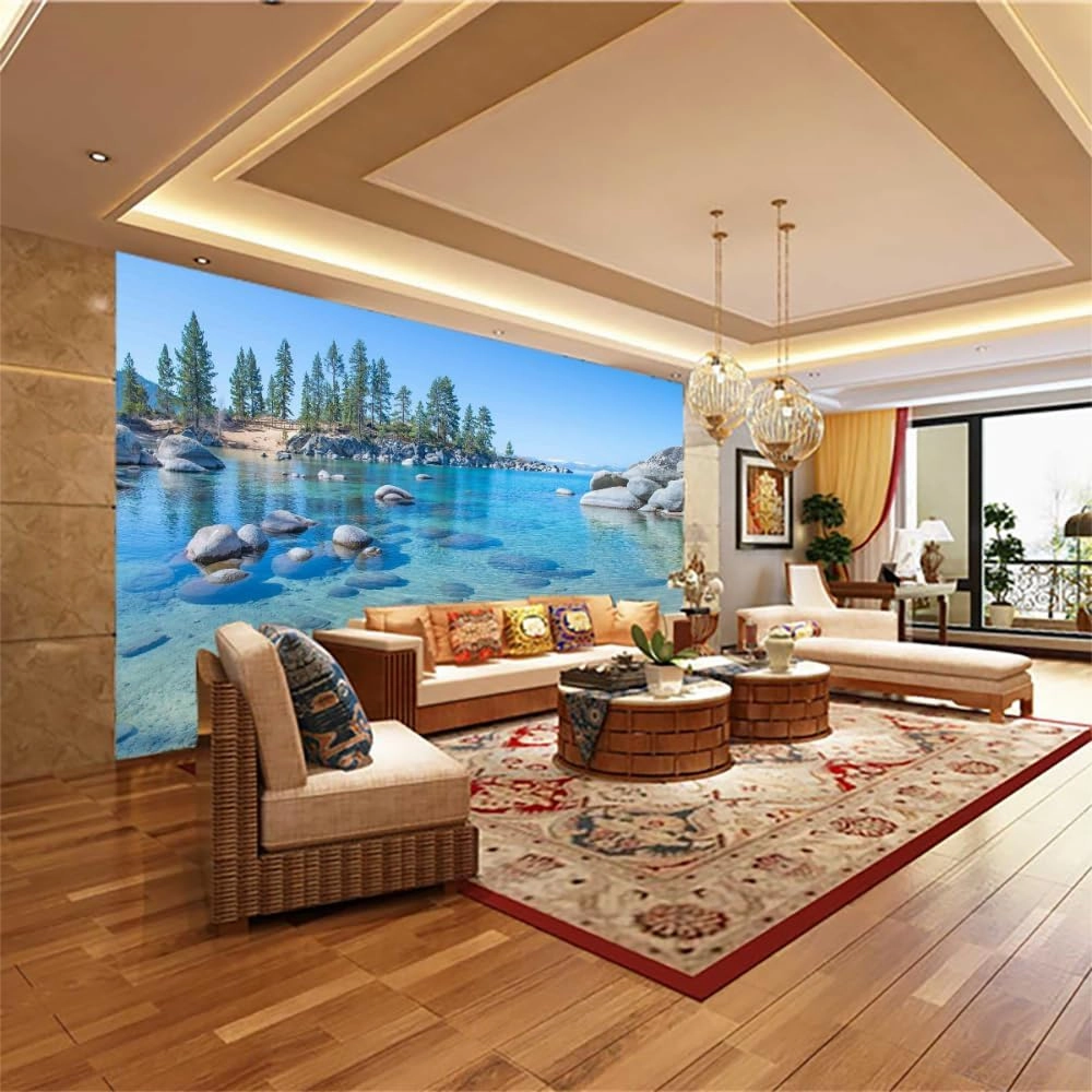 Ocean Scenery 3D Wall Stickers, Alpine Rocks Wall Murals,Background Wall Decoration for Living Room Bedroom Librarie TV Sofa Office Background Wall.144 W x100 H