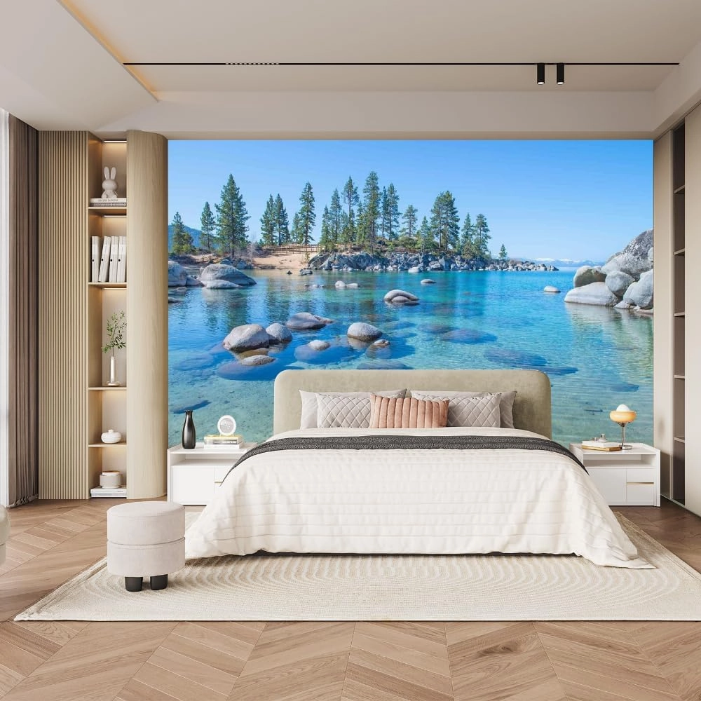 Ocean Scenery 3D Wall Stickers, Alpine Rocks Wall Murals,Background Wall Decoration for Living Room Bedroom Librarie TV Sofa Office Background Wall.144 W x100 H