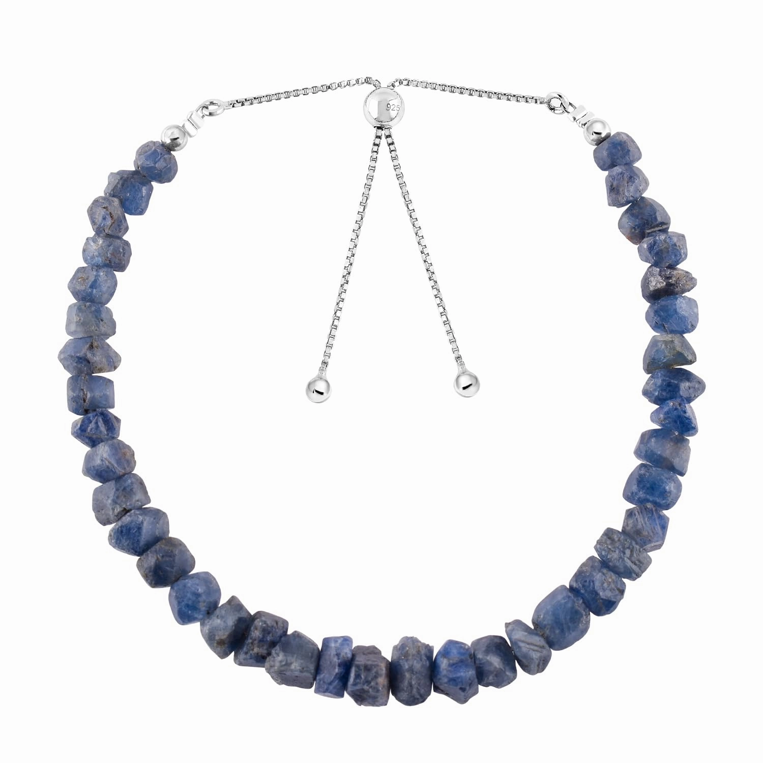 OdrillionGems Natural Raw Blue Sapphire Gemstones Bolo Bracelet, Rough Stones, Healing Crystals, 925 Sterling Silver, Handmade, Birthstones, Adjustable Slider, Women Jewelry, Valentine Gifts, 10inch