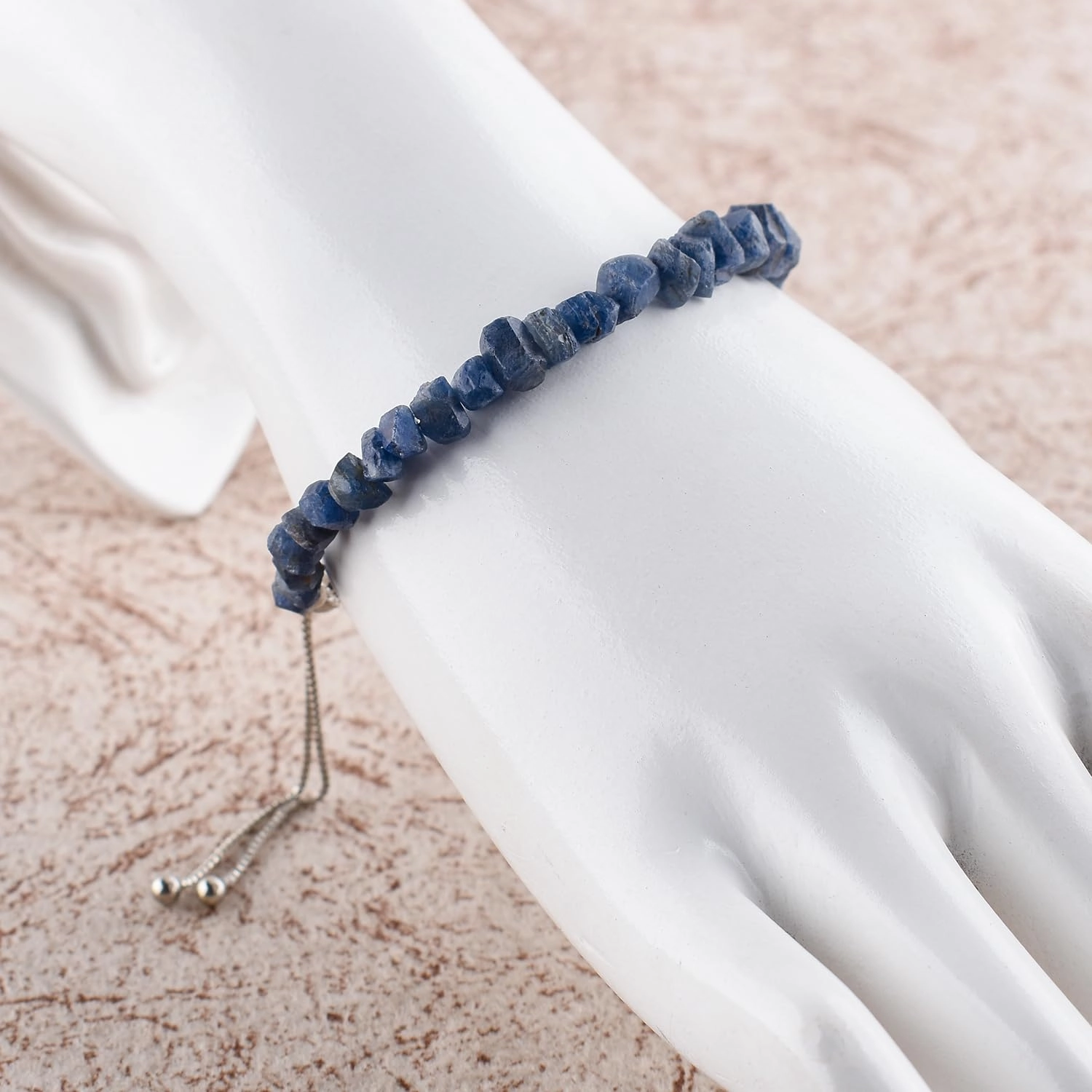 OdrillionGems Natural Raw Blue Sapphire Gemstones Bolo Bracelet, Rough Stones, Healing Crystals, 925 Sterling Silver, Handmade, Birthstones, Adjustable Slider, Women Jewelry, Valentine Gifts, 10inch