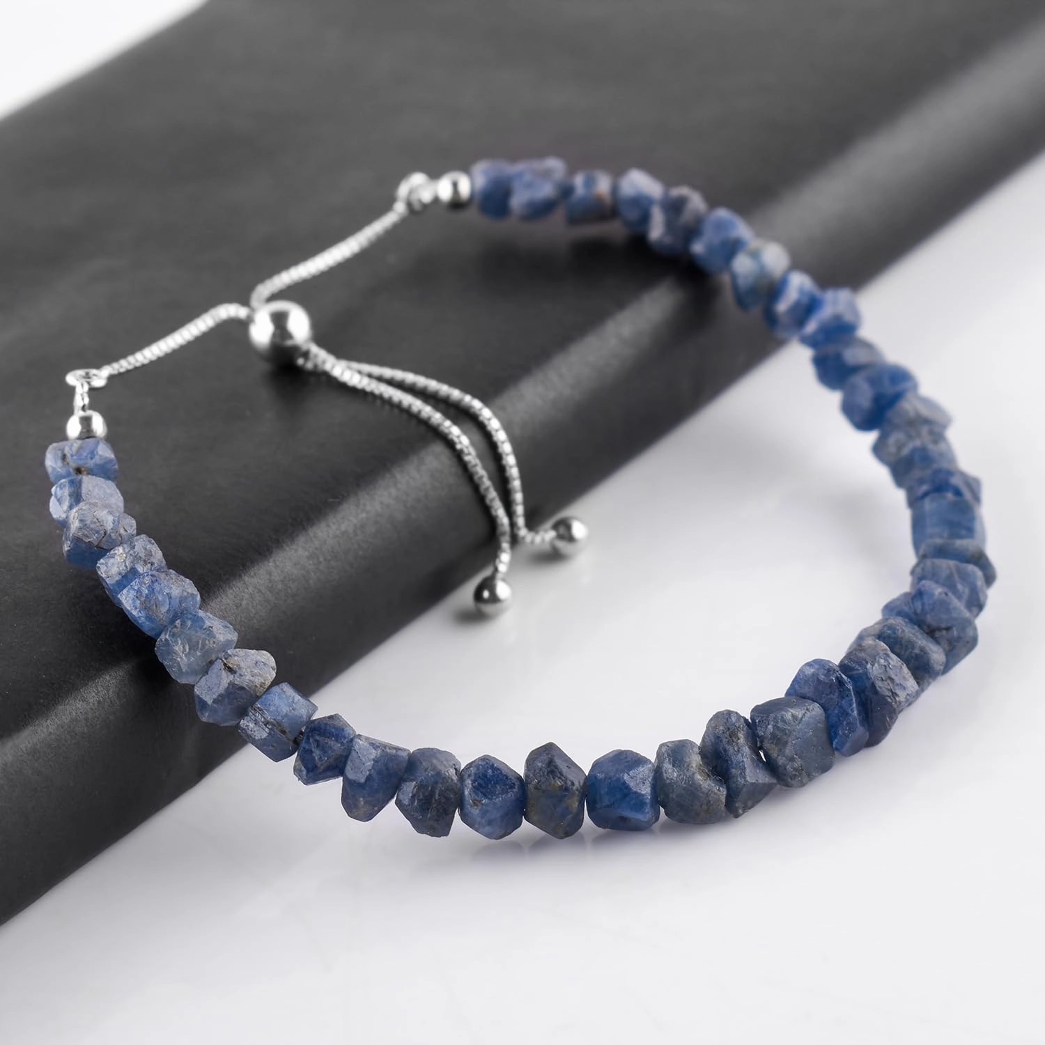 OdrillionGems Natural Raw Blue Sapphire Gemstones Bolo Bracelet, Rough Stones, Healing Crystals, 925 Sterling Silver, Handmade, Birthstones, Adjustable Slider, Women Jewelry, Valentine Gifts, 10inch
