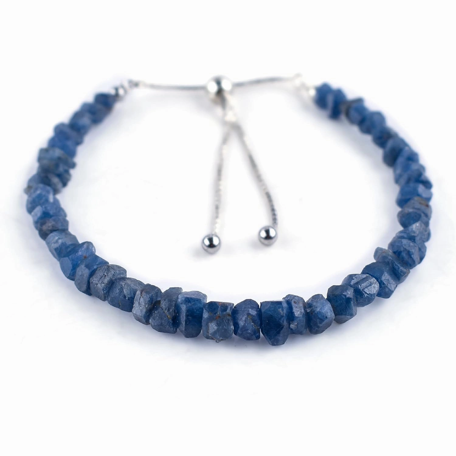 OdrillionGems Natural Raw Blue Sapphire Gemstones Bolo Bracelet, Rough Stones, Healing Crystals, 925 Sterling Silver, Handmade, Birthstones, Adjustable Slider, Women Jewelry, Valentine Gifts, 10inch