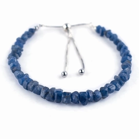 OdrillionGems Natural Raw Blue Sapphire Gemstones Bolo Bracelet, Rough Stones, Healing Crystals, 925 Sterling Silver, Handmade, Birthstones, Adjustable Slider, Women Jewelry, Valentine Gifts, 10inch