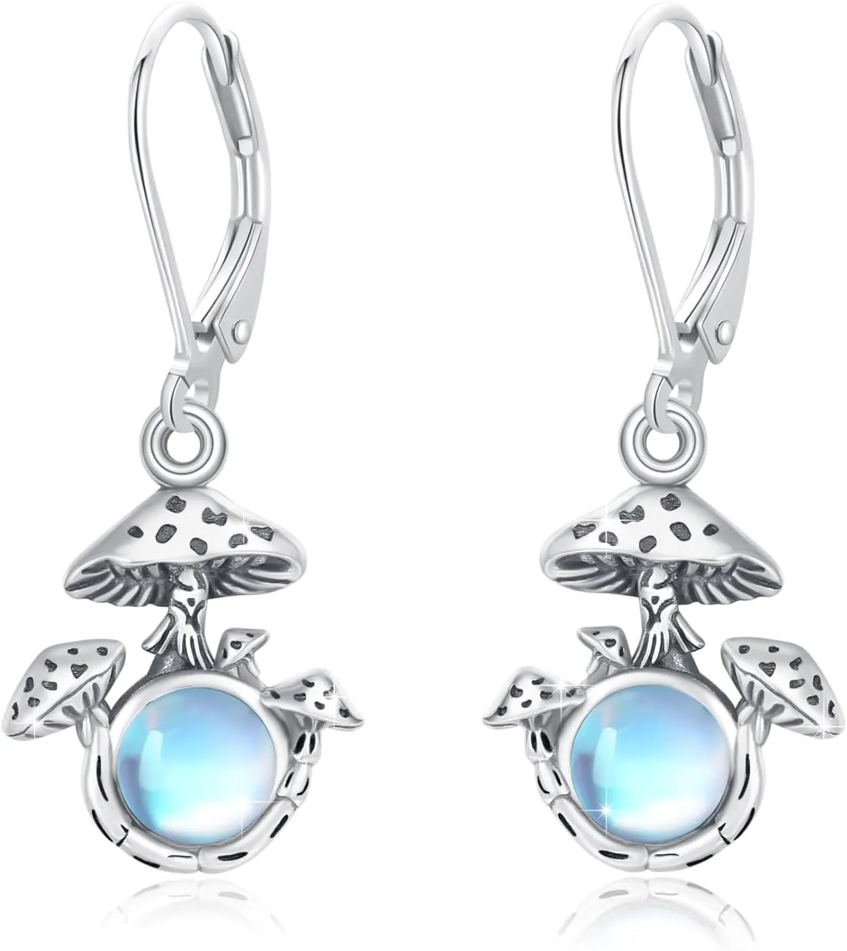 OHAYOO Mushroom Earrings for Women 925 Sterling Silver Mushroom Moonstone/Moss Agate Earrings Mushroom Jewelry Gifts for Mushroom Lovers