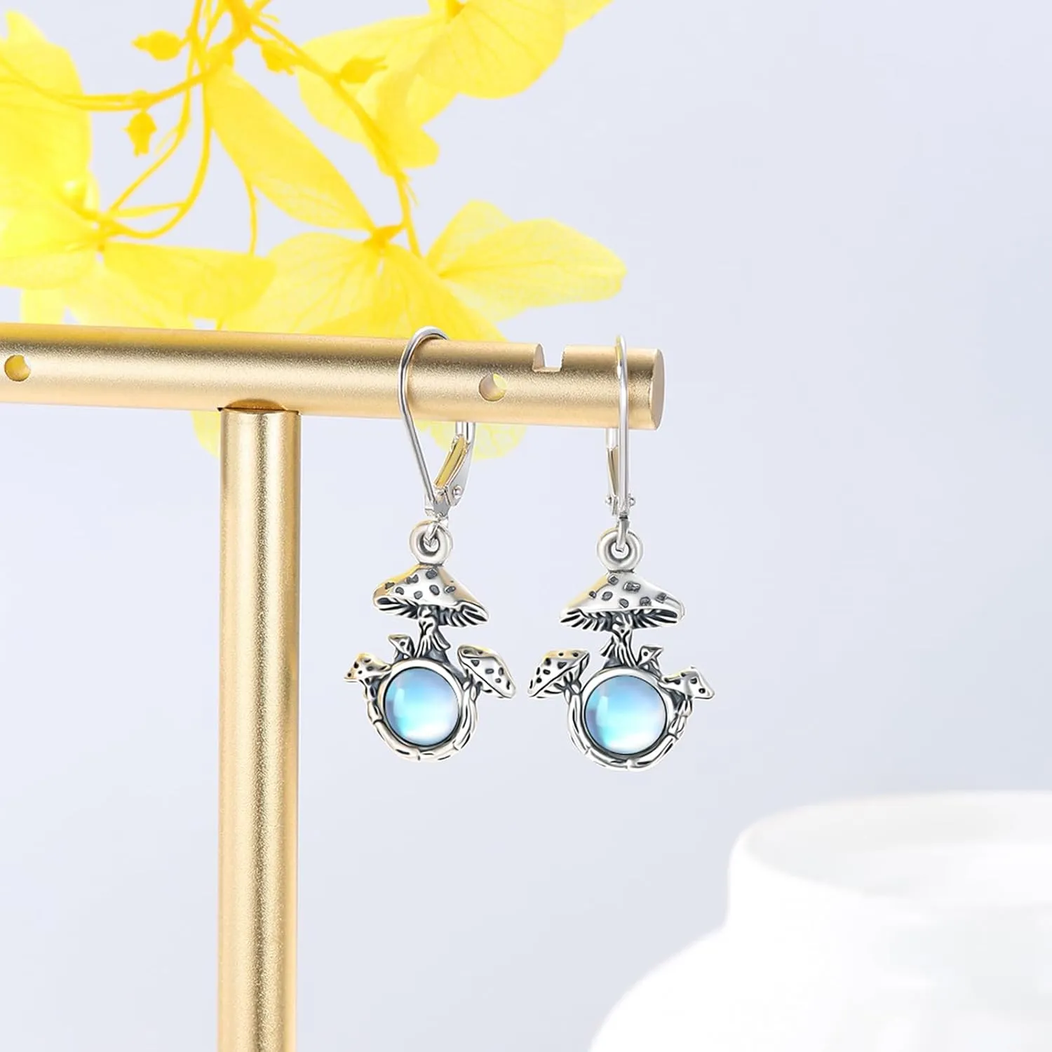 OHAYOO Mushroom Earrings for Women 925 Sterling Silver Mushroom Moonstone/Moss Agate Earrings Mushroom Jewelry Gifts for Mushroom Lovers