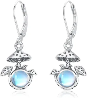 OHAYOO Mushroom Earrings for Women 925 Sterling Silver Mushroom Moonstone/Moss Agate Earrings Mushroom Jewelry Gifts for Mushroom Lovers