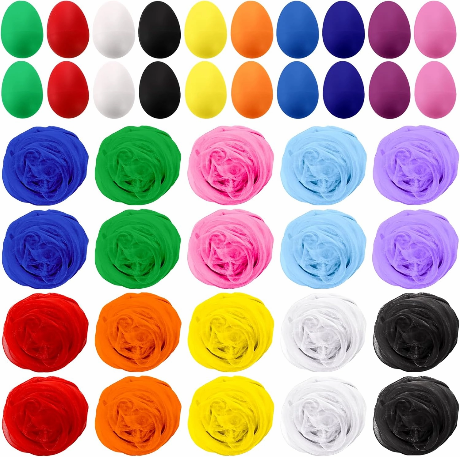 Okllen Set of 40 Plastic Egg Shakers and Silk Dance Scarves, 20 Pc Musical Instruments Eggs, 20 Pcs Music Scarves for Kids Play Musical Maracas Percussion Instrument
