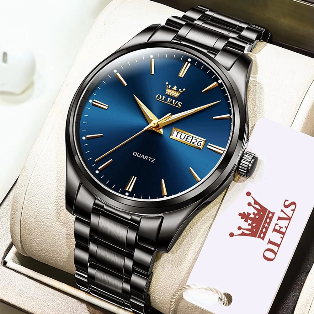 OLEVS Watch for Men Business Dress Diamond Analog Quartz Date Luxury Classic Stainless Steel Waterproof Luminous Two Tone Wrist Watch