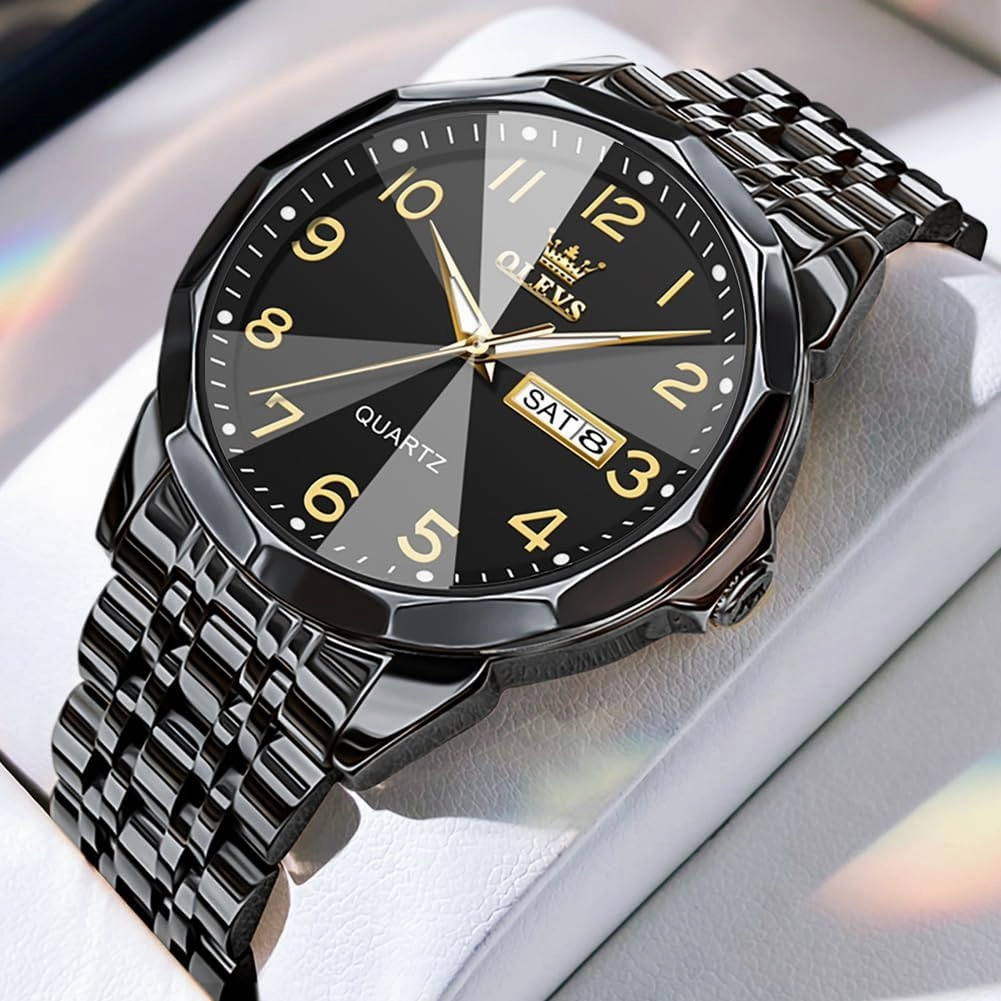 OLEVS Watch for Men Business Dress Diamond Analog Quartz Date Luxury Classic Stainless Steel Waterproof Luminous Two Tone Wrist Watch