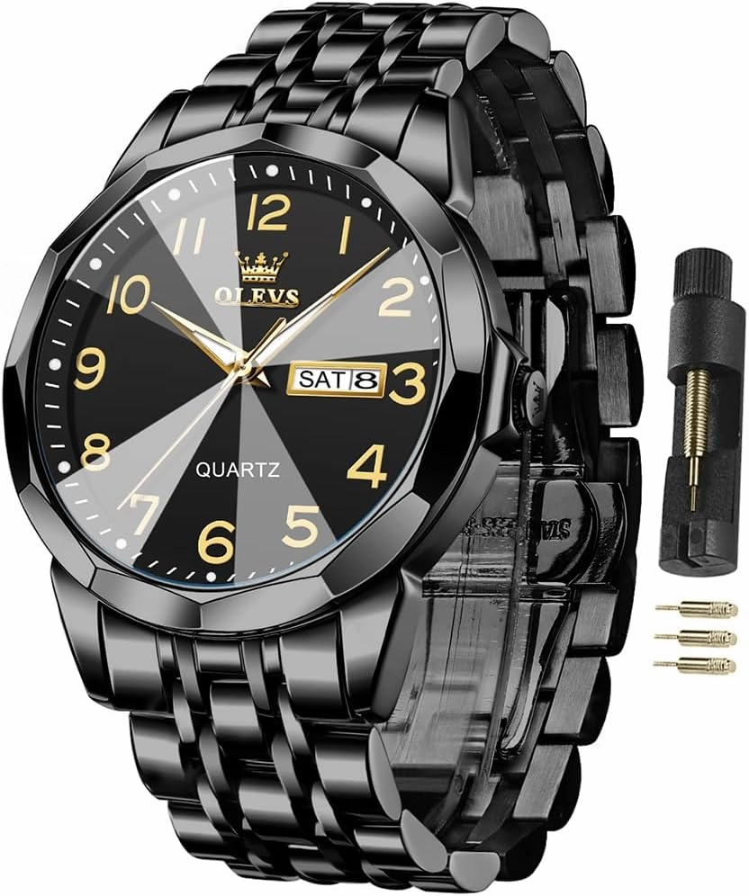 OLEVS Watch for Men Business Dress Diamond Analog Quartz Date Luxury Classic Stainless Steel Waterproof Luminous Two Tone Wrist Watch