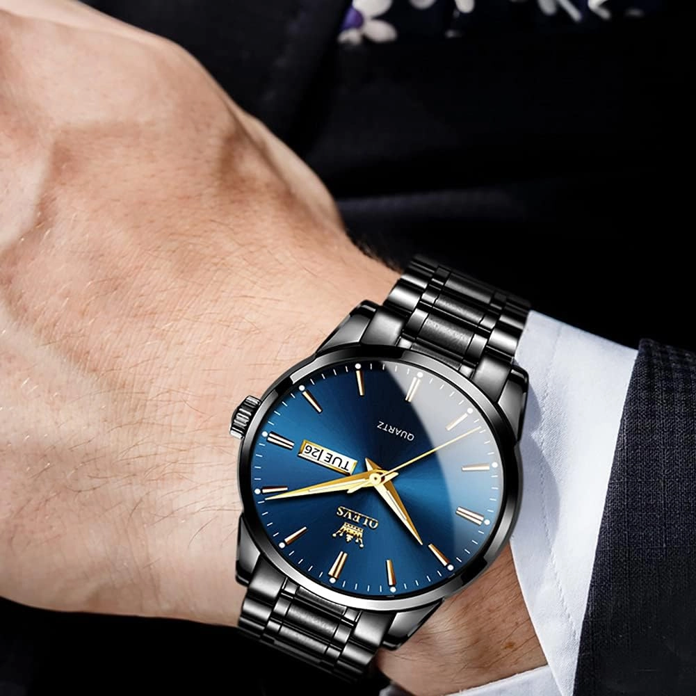 OLEVS Watch for Men Business Dress Diamond Analog Quartz Date Luxury Classic Stainless Steel Waterproof Luminous Two Tone Wrist Watch
