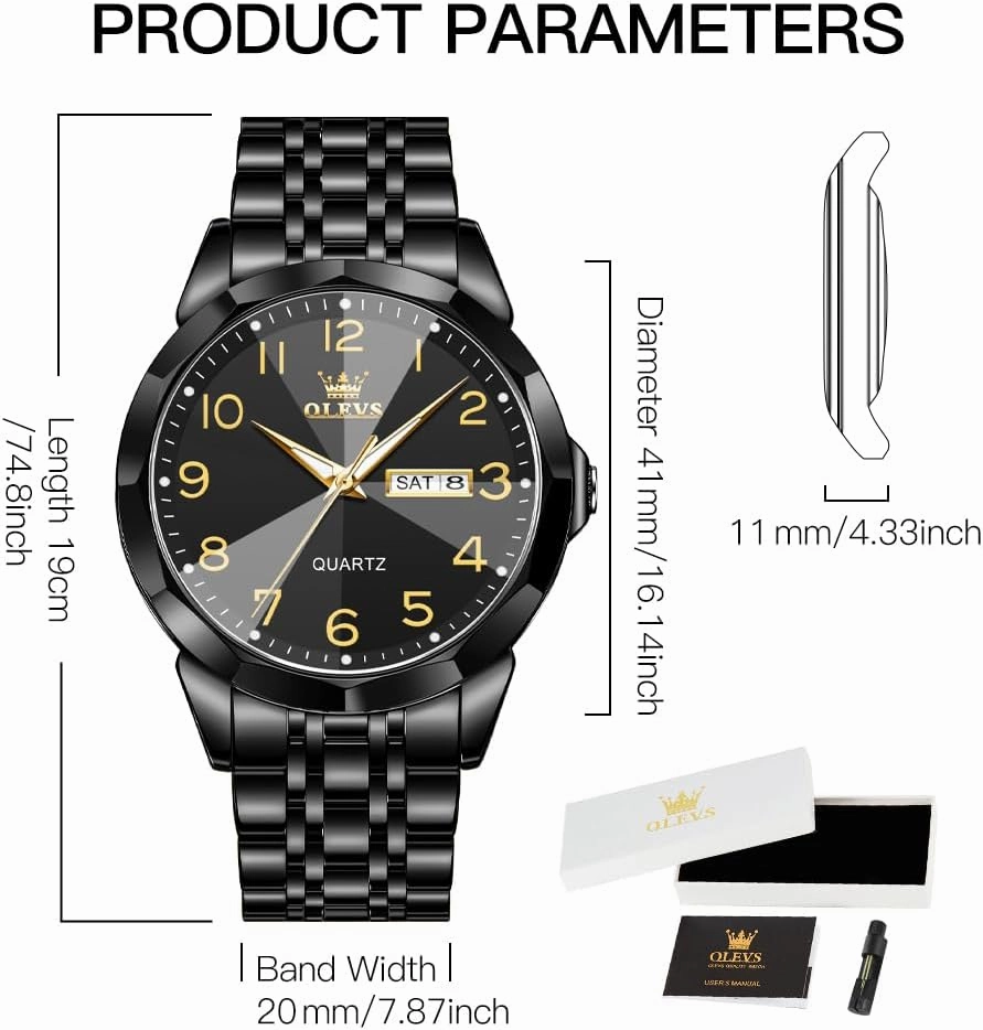 OLEVS Watch for Men Business Dress Diamond Analog Quartz Date Luxury Classic Stainless Steel Waterproof Luminous Two Tone Wrist Watch