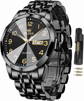 OLEVS Watch for Men Business Dress Diamond Analog Quartz Date Luxury Classic Stainless Steel Waterproof Luminous Two Tone Wrist Watch