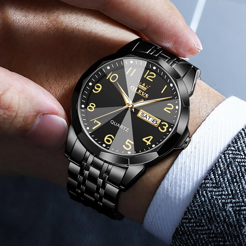 OLEVS Watch for Men Business Dress Diamond Analog Quartz Date Luxury Classic Stainless Steel Waterproof Luminous Two Tone Wrist Watch