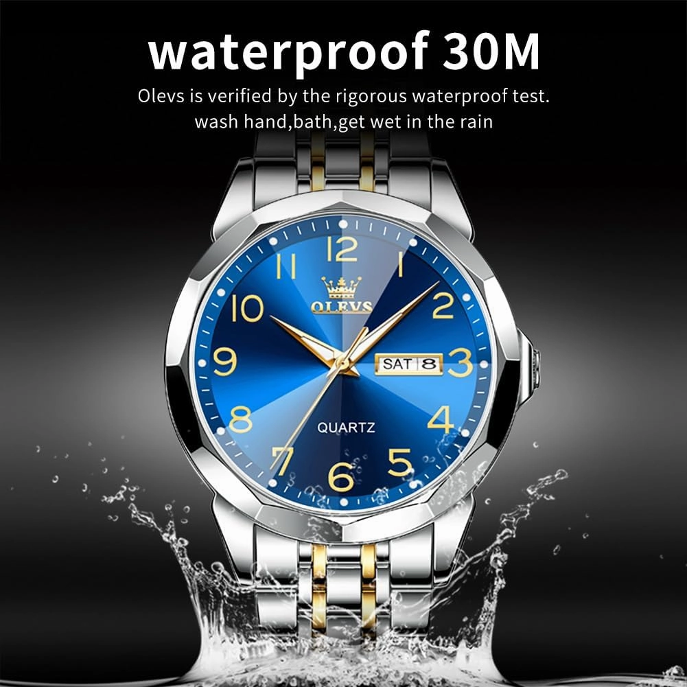 OLEVS Watch for Men Business Dress Diamond Analog Quartz Date Luxury Classic Stainless Steel Waterproof Luminous Two Tone Wrist Watch