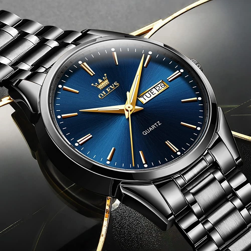 OLEVS Watch for Men Business Dress Diamond Analog Quartz Date Luxury Classic Stainless Steel Waterproof Luminous Two Tone Wrist Watch