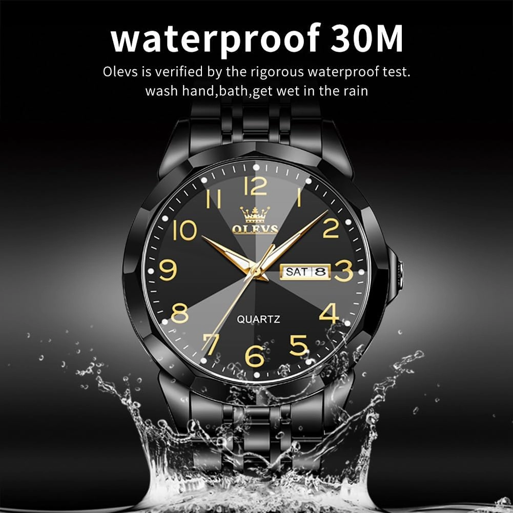 OLEVS Watch for Men Business Dress Diamond Analog Quartz Date Luxury Classic Stainless Steel Waterproof Luminous Two Tone Wrist Watch